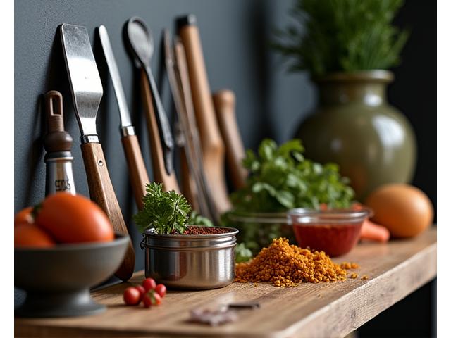 Display of high-quality kitchen tools and ingredients in EmberSprout Kitchen